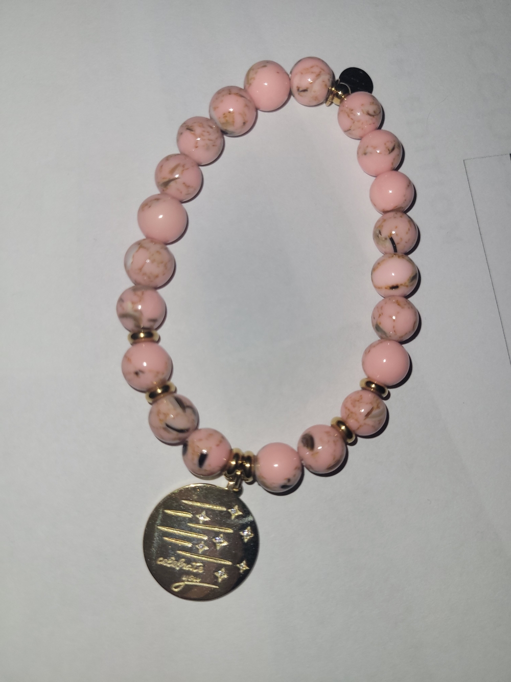 T. Jazelle Pink Zebra Jasper "Celebrate You" Pink Beaded Charm Bracelet